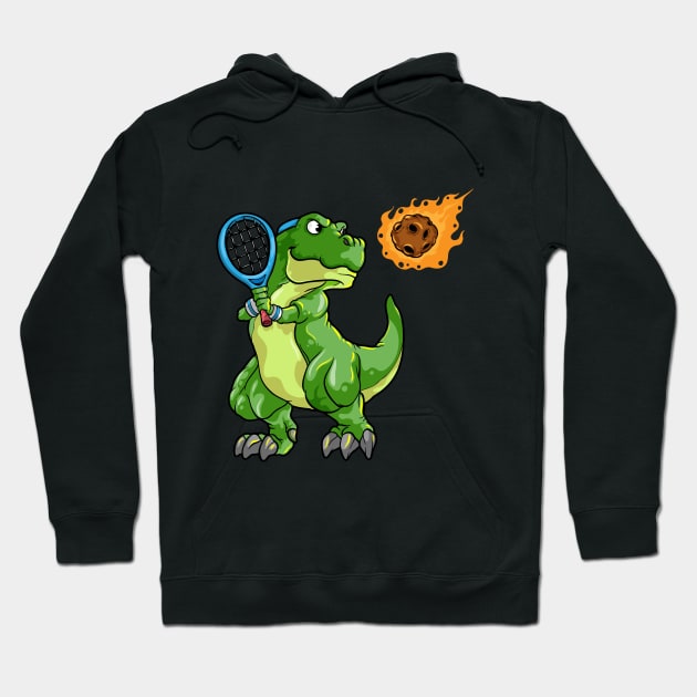 Dino with Tennis racket and Ball at Tennis Hoodie by Markus Schnabel